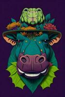 A detailed illustration of a hippotamus for a t-shirt design, wallpaper, fashion photo