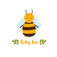 Baby bee character. Cute honey kid isolated element on white. Sweet baby shower or birthday party decoration vector illustration. Funny flying insect with eyes for children design, prints, cards.