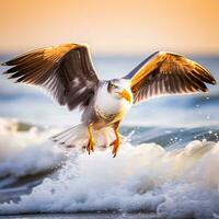 Seagull in flight Closeup of a seagull in flight AI generative photo