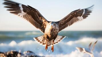 Seagull in flight Closeup of a seagull in flight AI generative photo