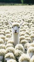 grupo de alpacas en el campo, alpaca granja. ai generativo foto