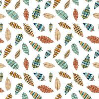 Seamless pattern, colorful feathers of Indians, African tribes, ancient wild tribes. Vector. Fashion design in boho style. For print, textile, fabric, clothing, wrapping paper, notebook cover. vector