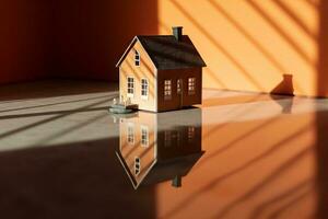 A small house sitting on top of a shiny surface photo