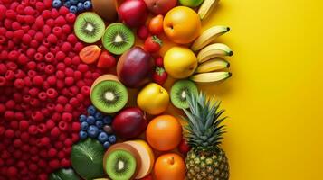 Colorful fruit salad on a cheerful yellow background photo