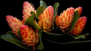 Colorful flowers in full bloom set against a dramatic black backdrop photo