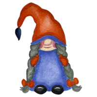 Watercolor illustration of cute family gnomes in hats isolated on the white background. png
