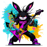 bunny guitarist in graffiti style ai generative png