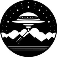UFO - Black and White Isolated Icon - Vector illustration