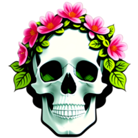 Schädel, Blumen und Reben auf ein transparent Hintergrund ai generativ png