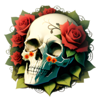 skulls, flowers and vines on a transparent background ai generative png