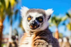 Portrait of ring-tailed lemur. AI generative photo