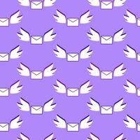 Seamless pattern with cute envelope and flying wings. vector