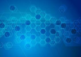 Bright blue abstract tech hexagonal background vector