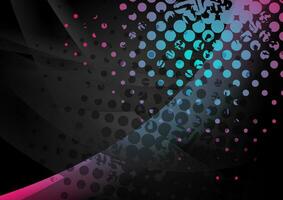 Black abstract wavy background with blue pink grunge dots vector