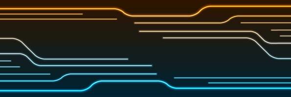 Glowing blue orange neon circuit board lines background vector