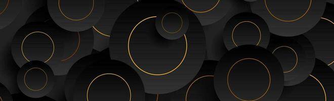 Tech geometric background with abstract golden and black circles vector