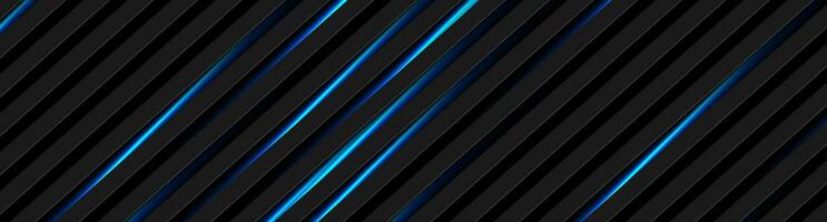 Abstract black stripes with blue neon glowing light vector