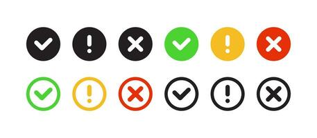 Checkmark icons set. Green check mark, cross mark icons. Vector scalable graphics