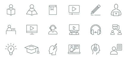 Learning Education line icon set. e learning, presentation, reading, online class icon vector. vector