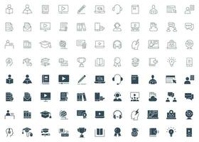 Education and learning line icon set. E-learning, graduation, diploma, online class, presentation, student and teacher icon vector illustration