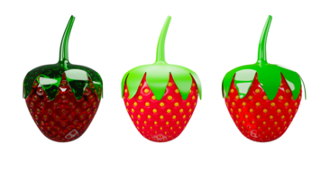 3D rendering of strawberrie in many materials, crystal, jelly and solid color, Tropical fruit berries png