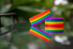 Made to symbolize lgbt Q the rainbow wristband is worn during the Gender Equality Festival and is a festival where the lgbt Q community engages in advocating for gender equality across the whole world photo