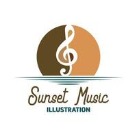 puesta de sol con música Nota tono símbolo ilustración vector