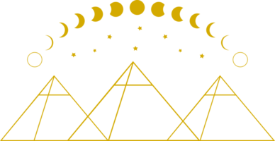 Three egypt ancient pyramid of giza are egyptian pharaoh tomb traingle outline with curve moon different phases or lunar phase and stars png