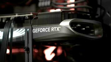 computer graphics card geforce rtx 4080 selective focus video