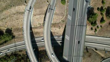 Aerial drone view of elevated highway junctions and interchange overpass ring roads video
