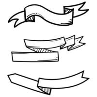 Outline hand drawn decorative ribbon flags. Empty banner for old looking design of label, text header, title, calligraphy or lettering. Useful pretty tool, illustration in doodle style. vector