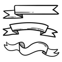 Outline hand drawn decorative ribbon flags. Empty banner for old looking design of label, text header, title, calligraphy or lettering. Useful pretty tool, illustration in doodle style. vector