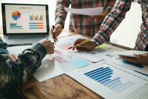 Businessmen team in conference room are introducing and consulting each other to make good business profits. concept of mentoring and consulting between investor to exchange knowledge. photo
