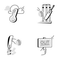 Modern Set of Cricket Objects Doodle Icons vector