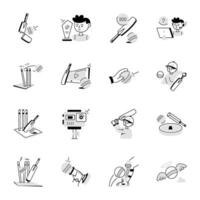 Collection of Cricket Sport Doodle Icons vector