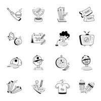 Modern Collection of Cricket Doodle Icons vector