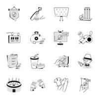Handy Pack of Cricket Fun Doodle Icons vector