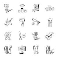 Bundle of Cricket Accessories Doodle Icons vector