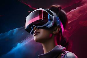 Women wearing futuristic VR eyewear photo