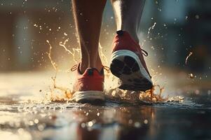 Close up shot of jogging shoes photo