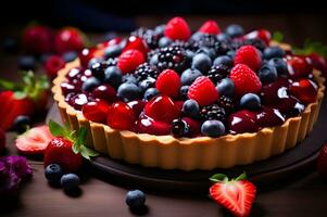 Freshly baked delicious berry tart photo