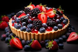 Freshly baked delicious berry tart photo