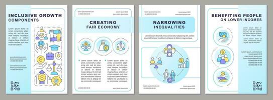 How to achieve inclusive growth brochure template. Social equality. Leaflet design with linear icons. Editable 4 vector layouts for presentation, annual reports