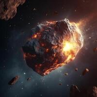 ardiente grande asteroide que cae a el tierra ai generado foto