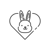 vegetariano o vegano salud productos cosméticos. crueldad gratis signo. Delgado línea icono de Conejo con corazón. símbolo para belleza producto. moderno vector ilustración.