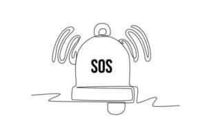 Single one line drawing flasher siren with text SOS. SOS concept. Continuous line draw design graphic vector illustration.