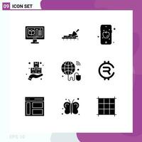 9 User Interface Solid Glyph Pack of modern Signs and Symbols of wifi internet of things apple sign cyber Editable Vector Design Elements