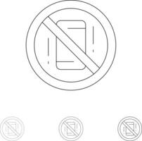 Avoid Distractions Mobile Off Phone Bold and thin black line icon set vector