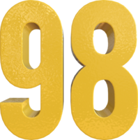 Number 98 Yellow Metal Paint 3D Render png