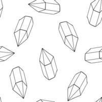 Doodle crystals seamless pattern. Black outline gems and minerals silhouettes background. Contour magic stones diamonds boho abstract geometric vector illustration.